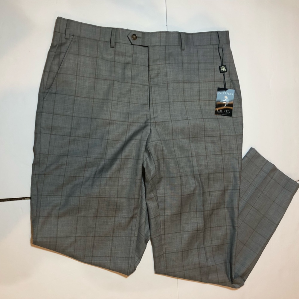 Ralph Lauren Men's Gray Plaid Classic Fit Dress Pants 36W x 32L EDDWPALZ0051